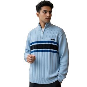 Vtg Southpole Sweater Mens X-Large Mock neck Striped Hip Hop 90s Y2k Quarter Zip